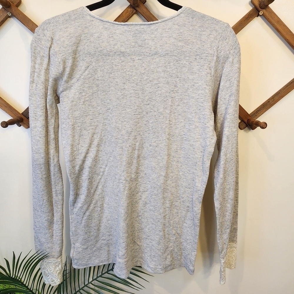 Ralph Lauren Thermal Long Sleeve Lace Top Womens XL Cream Henley Preppy Y2K - Picture 8 of 8
